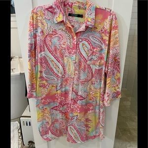 Lovely Ralph Lauren Pink Paisley Night Shirt XL